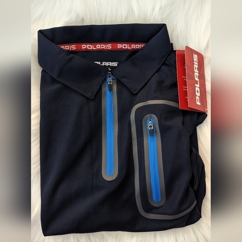 NWT Polaris Zip Navy Blue Polo Short Sleeve Sz S.
